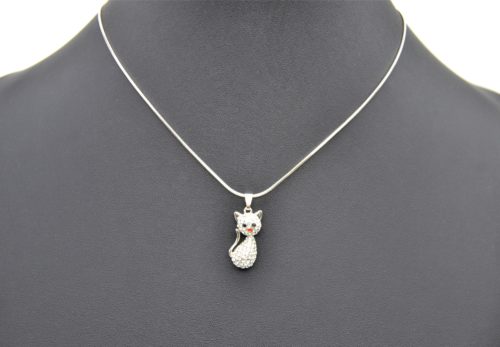 Collier-Fine-Chaine-et-Pendentif-Chat-Chaton-Relief-Metal-Strass-Argente