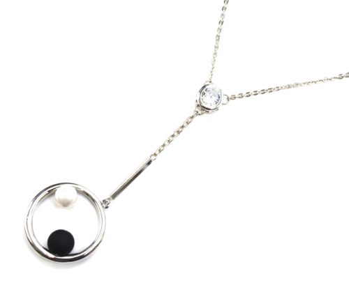 Sautoir-Collier-Pendentif-Y-Pierre-Zirconium-et-Cercle-Contour-Metal-Argente-avec-Perles