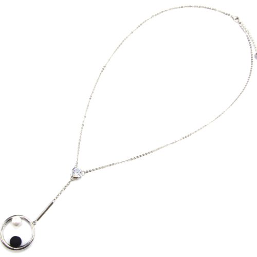 Sautoir-Collier-Pendentif-Y-Pierre-Zirconium-et-Cercle-Contour-Metal-Argente-avec-Perles