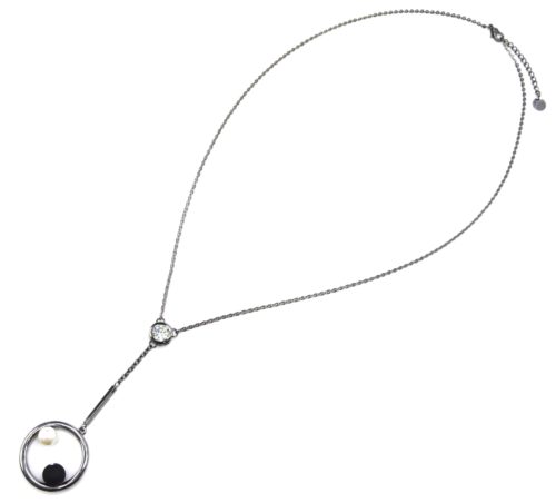 Sautoir-Collier-Pendentif-Y-Pierre-Zirconium-et-Cercle-Contour-Metal-Gris-avec-Perles