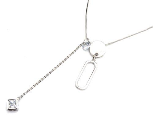 Sautoir-Collier-Pendentif-Medaille-Metal-Argente-avec-Rectangle-Arrondi-et-Pierres-Zirconium