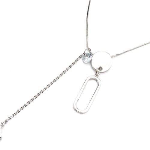 Sautoir-Collier-Pendentif-Medaille-Metal-Argente-avec-Rectangle-Arrondi-et-Pierres-Zirconium