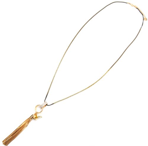 Sautoir-Collier-Pendentif-Anneaux-Strass-Metal-Dore-avec-Perle-et-Chaines