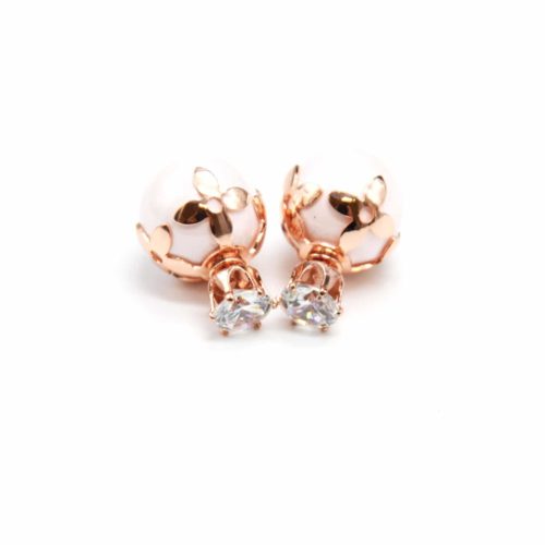 Earrings-Earrings-Double-Mode-stone-dome-flowers-Metal-gold-rose-and-pearl-mother-of-pearl-Pink