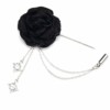 Broche-Epingle-avec-Fleur-Tissu-Noir-Chaines-Metal-Argente-et-Pierres
