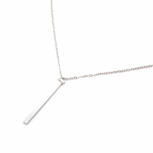 Collier-Fine-Chaine-Pendentif-Barre-Rectangle-Acier-Argente