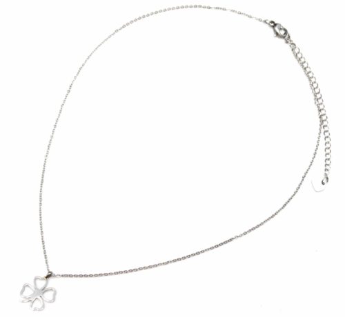 Collier-Fine-Chaine-Pendentif-Trefle-Porte-Bonheur-Contour-Acier-Argente