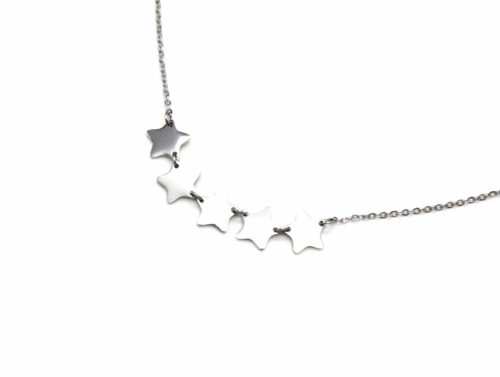 Collier-Fine-Chaine-Pendentif-Multi-Etoiles-Acier-Argente