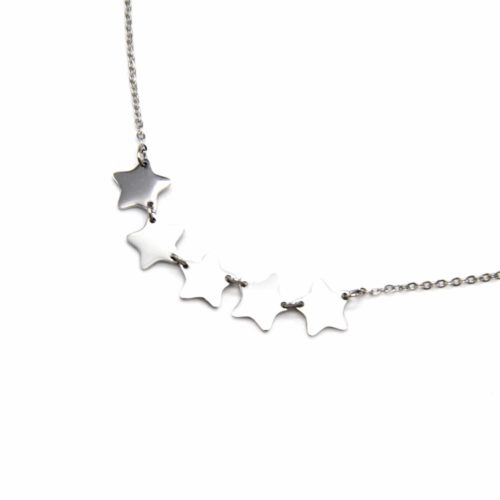 Collier-Fine-Chaine-Pendentif-Multi-Etoiles-Acier-Argente