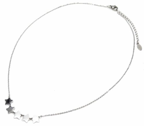 Collier-Fine-Chaine-Pendentif-Multi-Etoiles-Acier-Argente