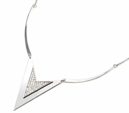 Collier-Plastron-Fine-Chaine-avec-Triangle-Chevron-Metal-Strass-Argente