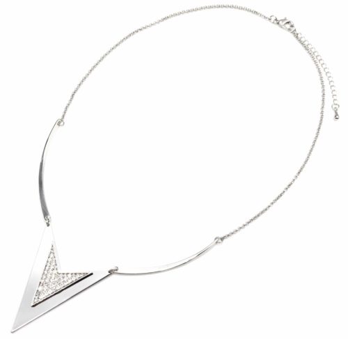 Collier-Plastron-Fine-Chaine-avec-Triangle-Chevron-Metal-Strass-Argente