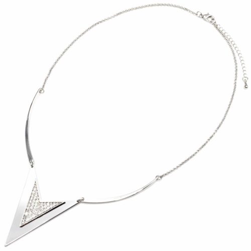 Collier-Plastron-Fine-Chaine-avec-Triangle-Chevron-Metal-Strass-Argente