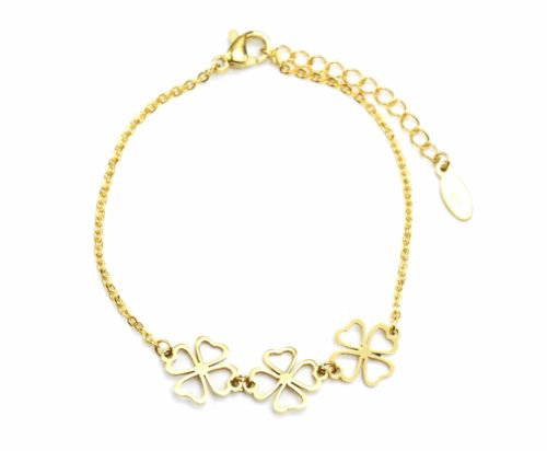 Bracelet-Fine-Chaine-avec-Charms-Triple-Trefles-Contour-Acier-Dore