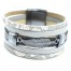 Bracelet-Manchette-Multi-Rangs-Ecailles-Satine-Simili-Cuir-Gris-avec-Charm-Plume-Ethnique