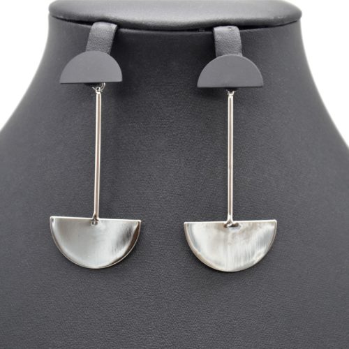 Loops-earrings-traverses-half-circles-Metal-black-Silver