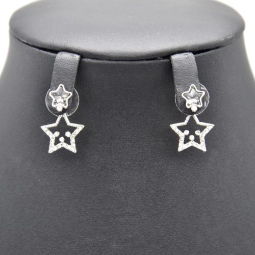 Loops-Earrings-traverses-Double-stars-stone-rhinestones-and-Metal-Silver