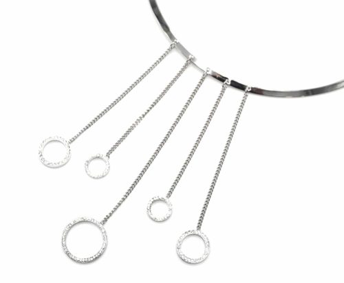 Collier-Fine-Torque-avec-Multi-Chaines-Metal-Argente-et-Cercles-Strass