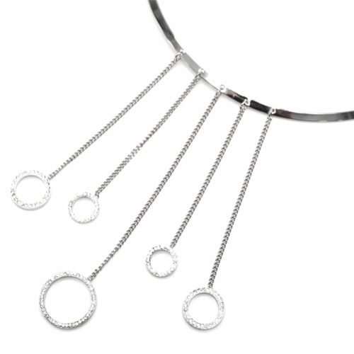 Collier-Fine-Torque-avec-Multi-Chaines-Metal-Argente-et-Cercles-Strass