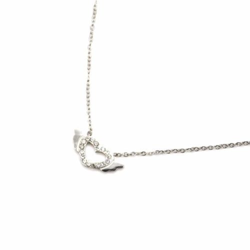 Collier-Fine-Chaine-et-Pendentif-Coeur-Aile-Acier-Argente-avec-Contour-Strass