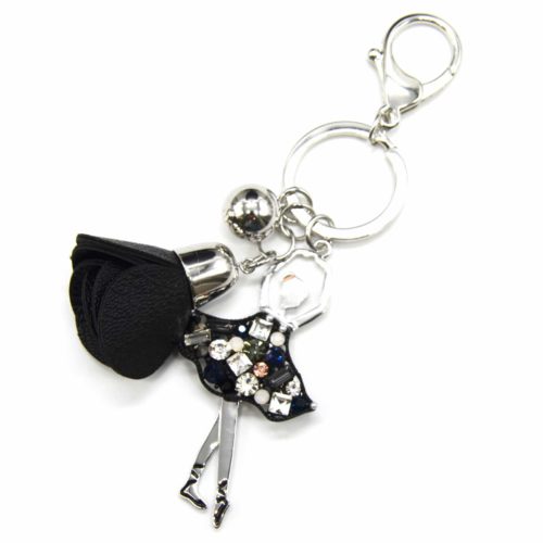 Keychain-Jewel-de-Sac-dancer-Etoile-Metal-silver-with-stones-and-flower-imitation-leather