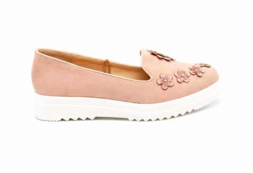 Mocassins-Slippers-Effet-Daim-Rose-avec-Multi-Fleurs-Paillettes-et-Semelle-Compensee-Blanche