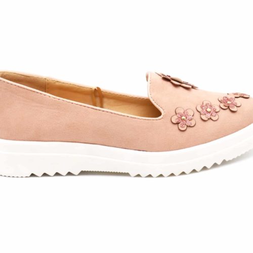 Mocassins-Slippers-Effet-Daim-Rose-avec-Multi-Fleurs-Paillettes-et-Semelle-Compensee-Blanche