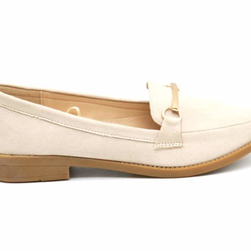 Mocassins-Slippers-Effet-Daim-Beige-avec-Barre-Metal-Dore-et-Petit-Talon