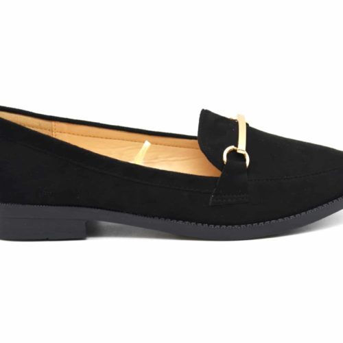 Mocassins-Slippers-Effet-Daim-Noir-avec-Barre-Metal-Dore-et-Petit-Talon