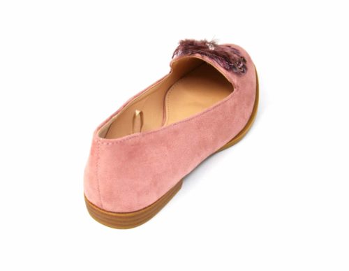 Mocassins-Slippers-Effet-Daim-Rose-avec-Multi-Plumes-Paon-Pierres-et-Petit-Talon