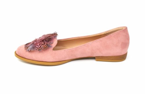 Mocassins-Slippers-Effet-Daim-Rose-avec-Multi-Plumes-Paon-Pierres-et-Petit-Talon