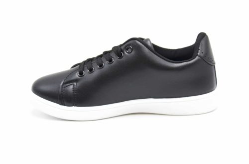 Baskets-Tennis-Sneakers-Simili-Cuir-avec-Broderie-Oeil-Cils-Bouche-et-Bout-Arriere-Perfore-Noir