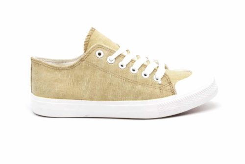 Baskets-Tennis-Sneakers-Toile-Uni-Beige-avec-Bout-Avant-et-Semelle-Blanche