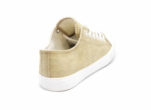 Baskets-Tennis-Sneakers-Toile-Uni-Beige-avec-Bout-Avant-et-Semelle-Blanche