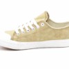 Baskets-Tennis-Sneakers-Toile-Uni-Beige-avec-Bout-Avant-et-Semelle-Blanche