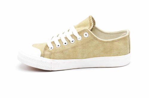 Baskets-Tennis-Sneakers-Toile-Uni-Beige-avec-Bout-Avant-et-Semelle-Blanche