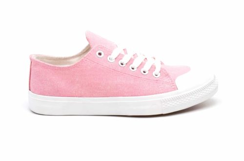 Baskets-Tennis-Sneakers-Toile-Uni-Rose-avec-Bout-Avant-et-Semelle-Blanche