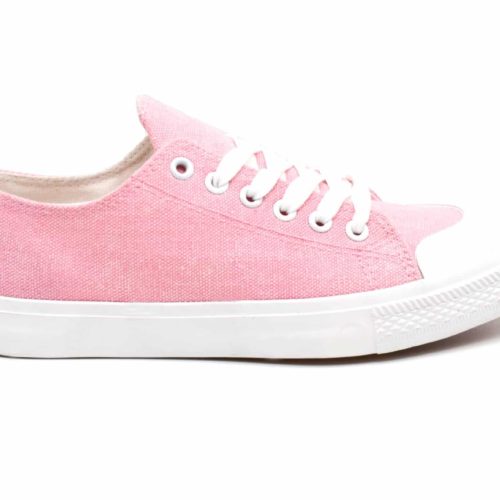 Baskets-Tennis-Sneakers-Toile-Uni-Rose-avec-Bout-Avant-et-Semelle-Blanche