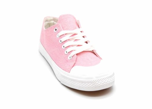 Baskets-Tennis-Sneakers-Toile-Uni-Rose-avec-Bout-Avant-et-Semelle-Blanche