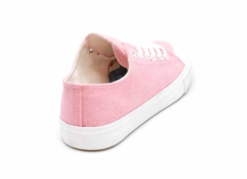 Baskets-Tennis-Sneakers-Toile-Uni-Rose-avec-Bout-Avant-et-Semelle-Blanche