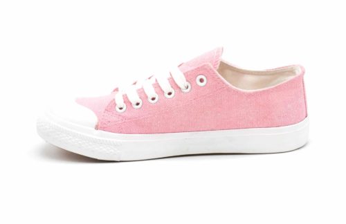 Baskets-Tennis-Sneakers-Toile-Uni-Rose-avec-Bout-Avant-et-Semelle-Blanche