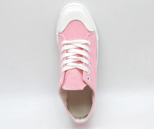 Baskets-Tennis-Sneakers-Toile-Uni-Rose-avec-Bout-Avant-et-Semelle-Blanche