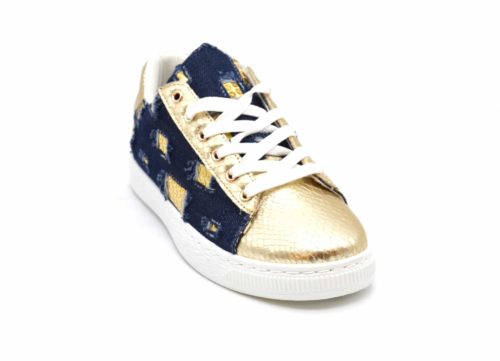 Baskets-Tennis-Sneakers-Toile-Effet-Jean-Denim-Fonce-avec-Motif-Destroy-Sequins-et-Bouts-Ecailles-Dore