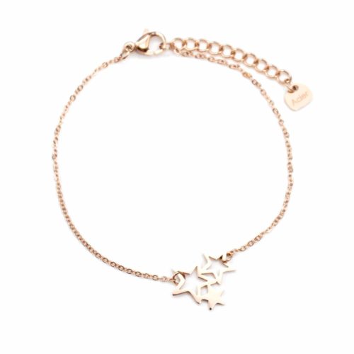 Bracelet-Fine-Chaine-avec-Charm-Triple-Etoiles-Acier-Or-Rose