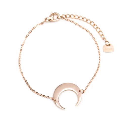 Bracelet-Fine-Chaine-avec-Charm-Corne-Lune-Acier-Or-Rose