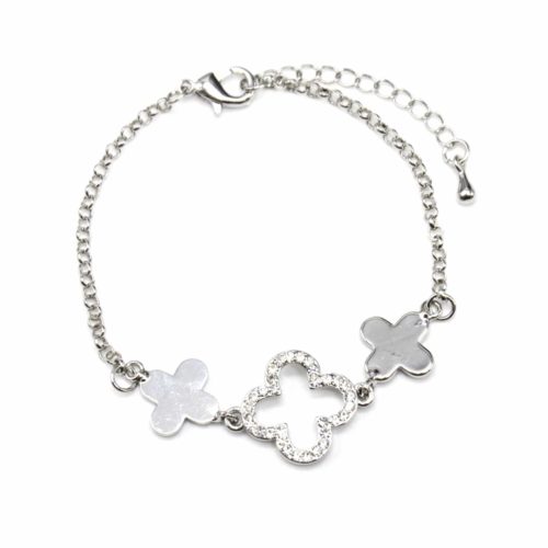 BC2428E Bracelet Chaîne Ajustable avec Charm Boule Shamballa Strass Argenté