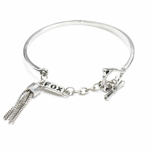 Bracelet-bangle-with-Charm-Tete-fox-Contour-rhinestone-and-pompom-Metal-Silver