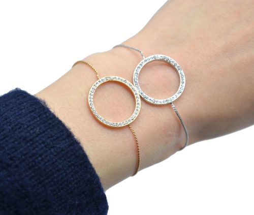 Bracelet-Fine-Chaine-Ajustable-avec-Charm-Cercle-Contour-Strass-et-Metal