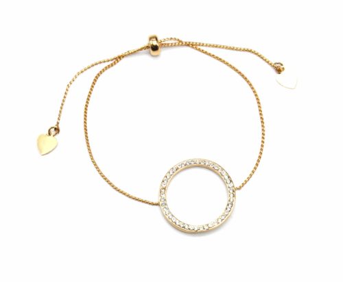 Bracelet-Fine-Chaine-Ajustable-avec-Charm-Cercle-Contour-Strass-et-Metal-Dore