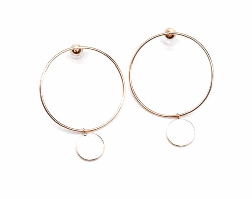 Boucles-dOreilles-Pendantes-Cercle-Ouvert-et-Medaille-Metal-Or-Rose